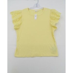 Gap Womens XL Yellow Ribbed Eyelet Flutter Sleeve Crew Neck‎ Top 779755-05-1 NEW